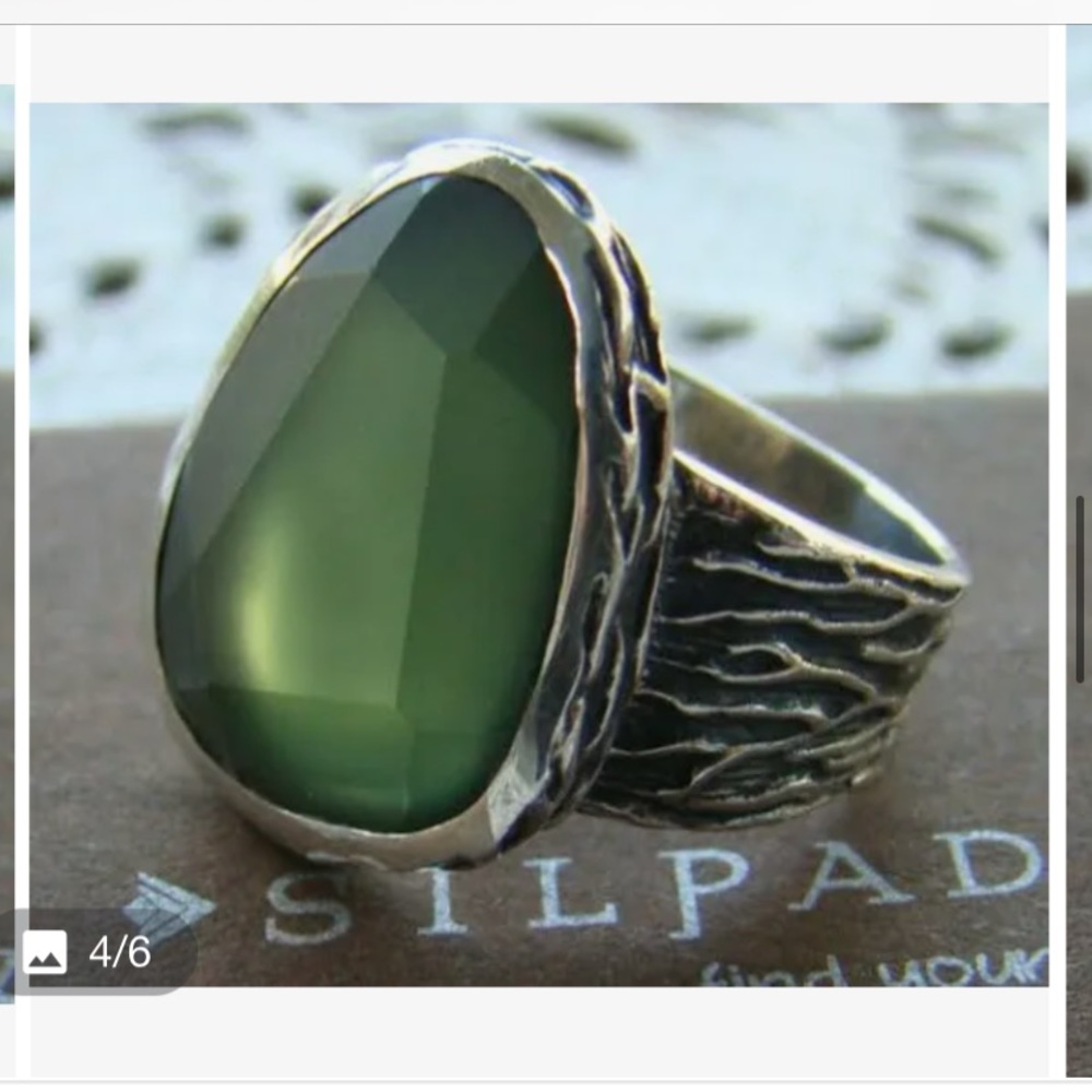 EUC Silpada ‘Green Glass’ Sterling Silver Ring R1852 sz 6